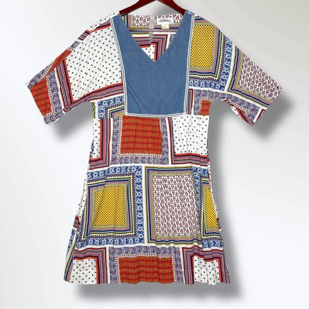 The Vermont Country Store Women's Patchwork Dress Size M Boho Pockets Prairie‎